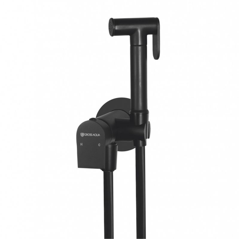 Смеситель встраиваемый GROSS AQUA Evo Matt Black GA042602MB с лейкой для гигиенического душа, черный