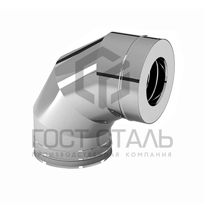 Колено двустенное угол 90 ф115/200 мм, нерж/нерж 0,8/0,5 мм. AISI 430 Гост сталь