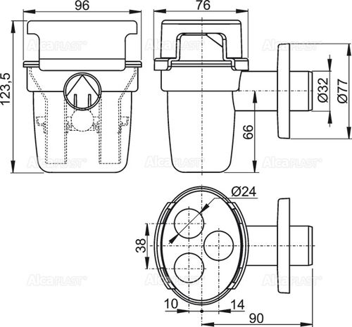 Воронка сбора конденсата ALCAPLAST AKS5, с комбинированным гидрозатвором, с держателем для трубок