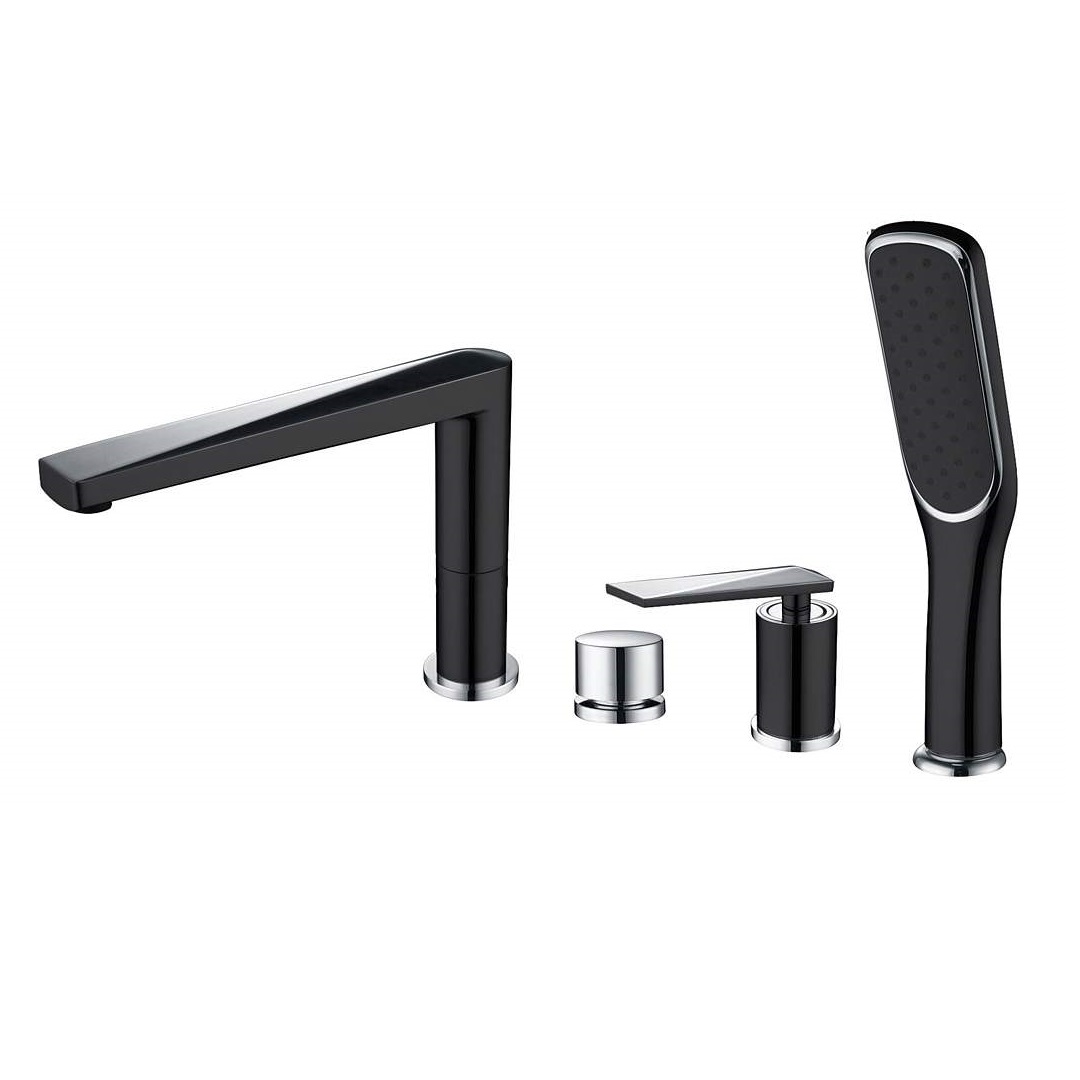 Смеситель для ванны BOHEME Venturo 370-B, врезной, черный матовый/хром глянцевый
