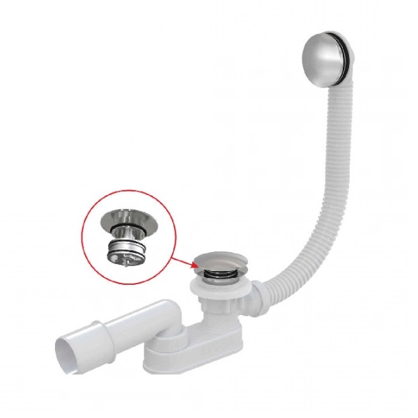 Сифон для ванны ALCAPLAST A507CKM-60, Click/Clack, G1 1/2"х40/50, хром глянцевый