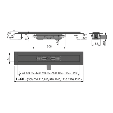 Водоотводящий желоб ALCAPLAST APZ101BLACK-750 Low, без решетки