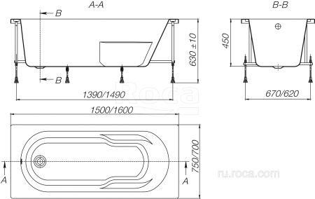 Ванна акриловая ROCA Genova-N 150х75