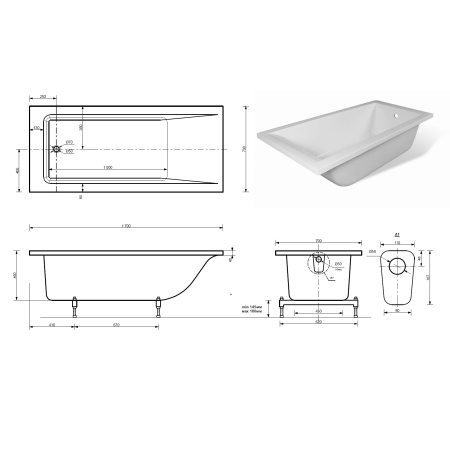 Ванна из литого мрамора ЭСТЕТ Дельта 170х70