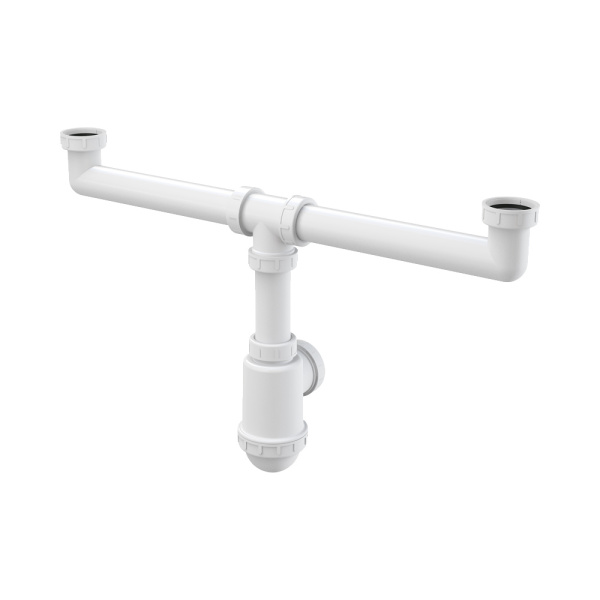 Сифон для кухонной мойки ALCAPLAST A448P-DN50/40 G1 1/2"х40/50, сдвоенный, со штуцером