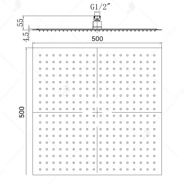 Верхний душ RGW Shower Panels SP-82B-50, квадратный, черный матовый, 500х500