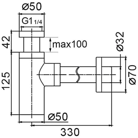 Сифон для раковины FRAP F82 G1 1/4х32, горизонтальный выпуск, хром глянцевый