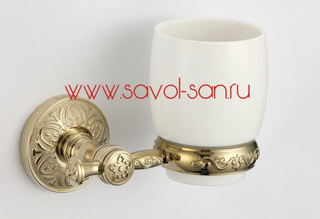Стакан керамический с настенным держателем SAVOL S-06858B, золото