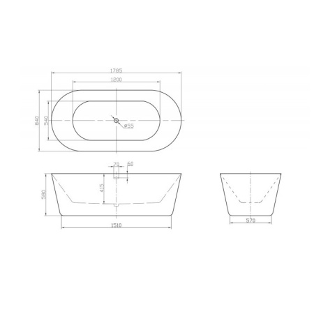 Акриловая ванна BELBAGNO BB306-1785, 1785x840x580