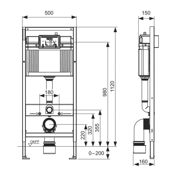 Инсталляция для унитаза TECEbase K440417, клавиша белый матовый