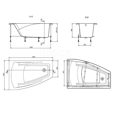 Ванна акриловая ROCA Hall Angular 150х100, угловая, правая