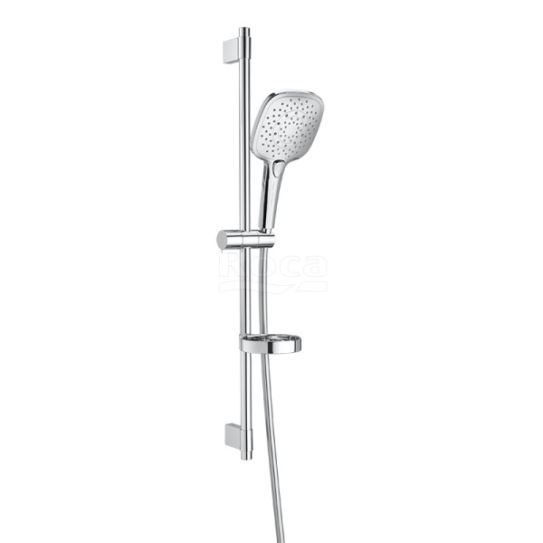 Душевой гарнитур ROCA Plenum Square 75B1A10C00, (штанга, шланг, лейка, мыльница), хром глянцевый