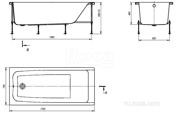 Ванна акриловая ROCA Elba 150х75