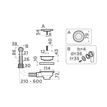 Выпуск для кухонной мокйки OMOIKIRI D-01-AB022, 3 1/2"х1 1/2" с переливом, античная латунь