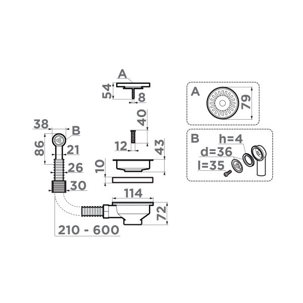 Выпуск для кухонной мокйки OMOIKIRI D-01-AB022, 3 1/2"х1 1/2" с переливом, античная латунь