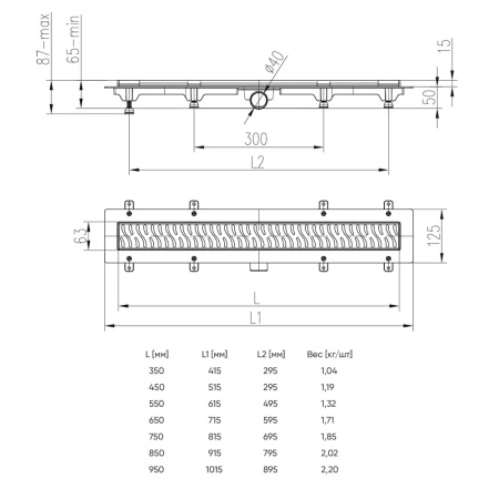 Водоотводящий желоб VECONI Line 650, с решеткой, хром глянцевый