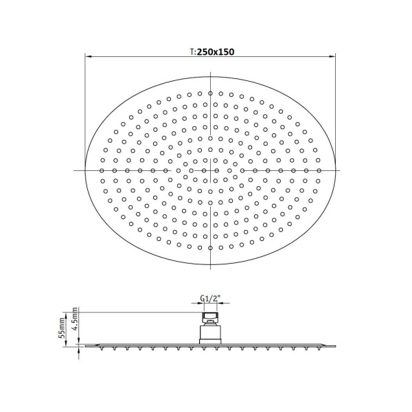 Верхний душ RGW Shower Panels SP-83-25, овальный, хром глянцевый, 250х150