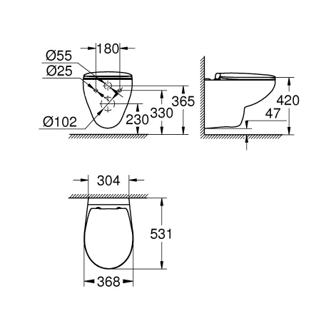 Унитаз подвесной GROHE Bau Ceramic 39351000, 36,8х53,1, безободковый, с сиденьем микролифт