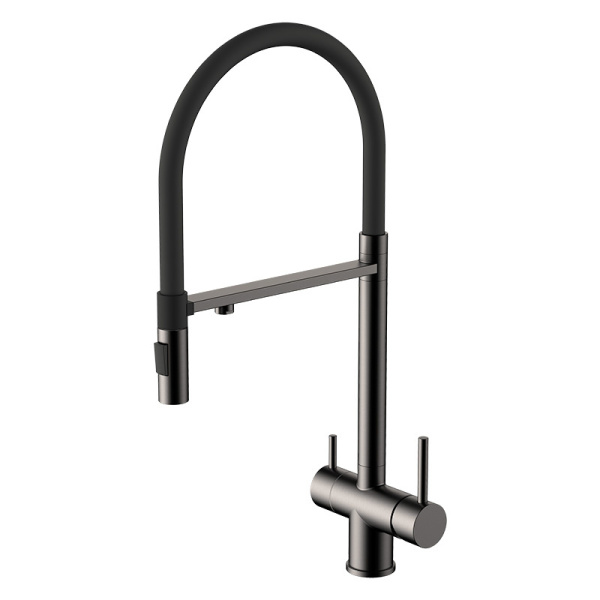 Смеситель для кухни GROSS AQUA Neosteel с выходом для питьевой воды, гибкий излив, матовый