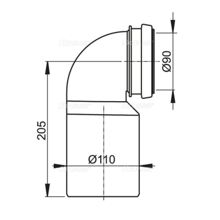 Колено стока, комплект DN90/110 ALCAPLAST M906