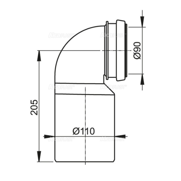 Колено стока, комплект DN90/110 ALCAPLAST M906
