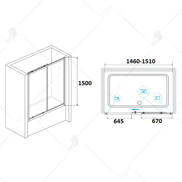 Шторка на ванну RGW Screens SC-42 1500х1500, прозрачное