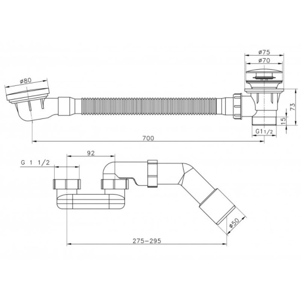 Сифон для ванны RAGLO R600.31.09, Click/Clack, G1 1/2"х40/50, оружейная сталь