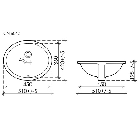 Раковина CERAMICA NOVA Element (Элемент) 50, 510х420, овальная, с переливом, встраиваемая снизу