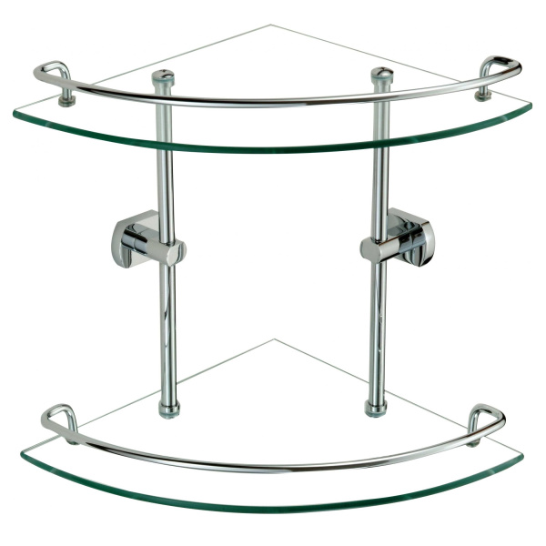Полка угловая стеклянная SAVOL S-099322, двойная, хром глянцевый