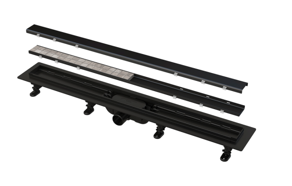 Трап ALCAPLAST APZ19BLACK-750,черный с с порогами для двусторонней решетки