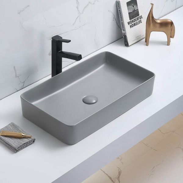 Раковина-чаша CERAMALUX 78189MH-5, 110х605х350, прямоугольная, без перелива, светло-серый