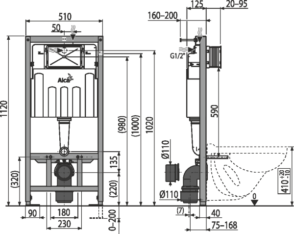 Инсталляция для унитаза Alcaplast AM101/1120-0001 Sadromodul
