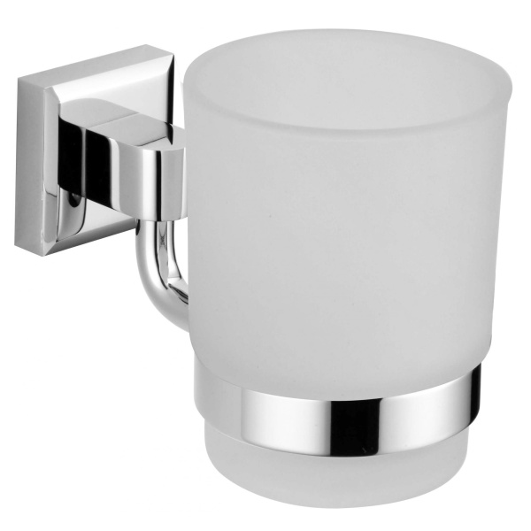 Стакан стеклянный с настенным держателем SAVOL S-009558, хром глянцевый