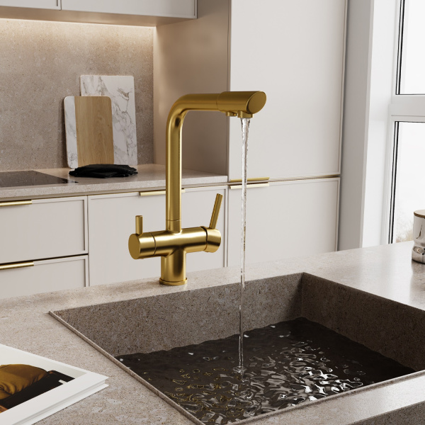 Смеситель для кухни WASSERKRAFT A8387, с подключением фильтра, золотой матовый