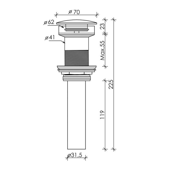 Выпуск для раковины CERAMICA NOVA CN2000MC G1 1/4, Click/Clack, с донным клапаном, без перелива, кап