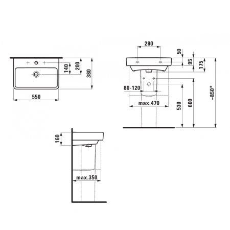 Раковина LAUFEN Pro S 8.1895.8.000.104.1, 550х380, прямоугольная