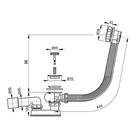 Сифон для ванны TONI ARTI TA-BS-60BR, G1 1/2"х40/50, бронза матовая