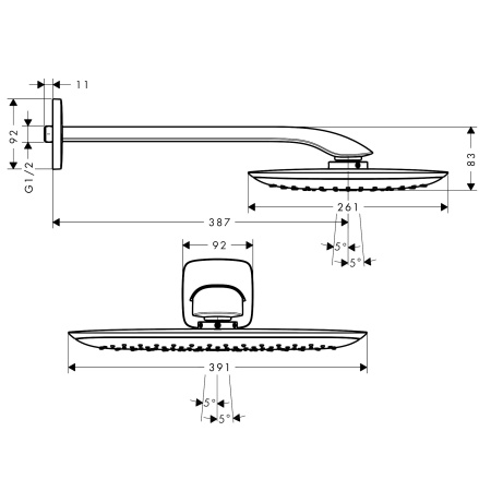 Комплект для душа HANSGROHE PuraVida 27437000 (тропический душ, кронштейн), хром глянцевый