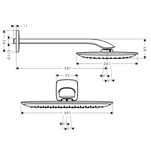 Комплект для душа HANSGROHE PuraVida 27437000 (тропический душ, кронштейн), хром глянцевый