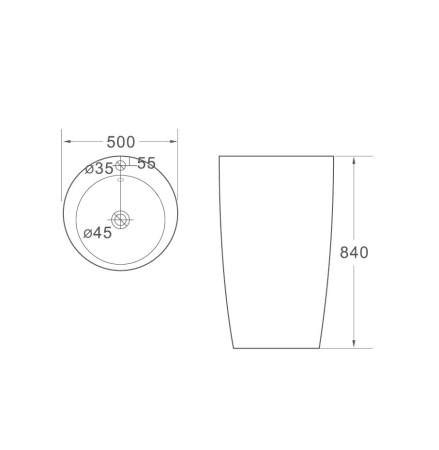 Раковина напольная SANTILINE SL-4004, 840х500х500, круглая, с переливом