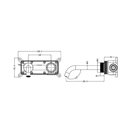 Смеситель для раковины BOHEME Tech 158/2-NB, 200мм, встраиваемый, никель