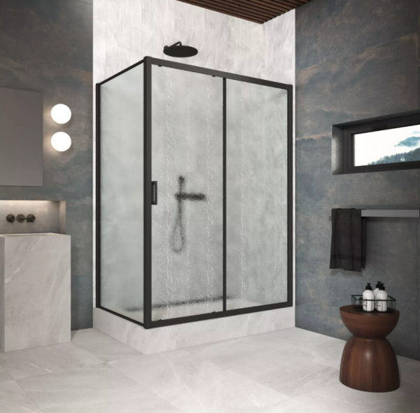 Дверь в нишу Vegas-Glass ZP+ZPV Protec 100*90 02M 02, черный профиль, шиншилла