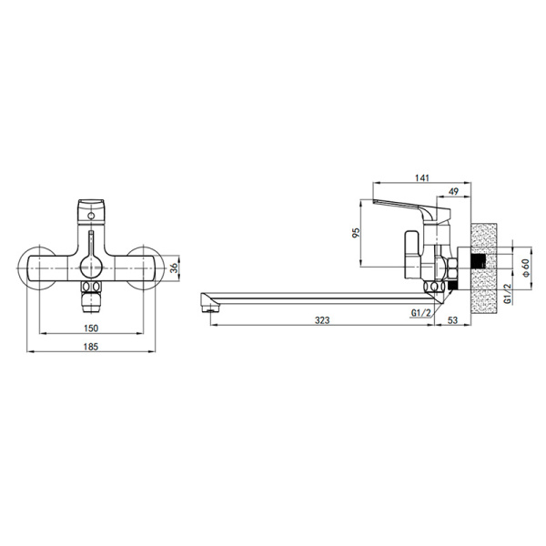 Смеситель для ванны GROSS AQUA Prado 7578828C-35F, длинный излив
