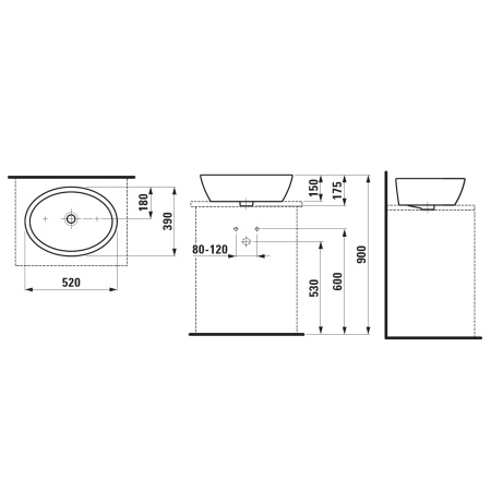 Раковина-чаша LAUFEN Pro 8.1296.4.000.109.1, 150х520х390, овальная, с переливом