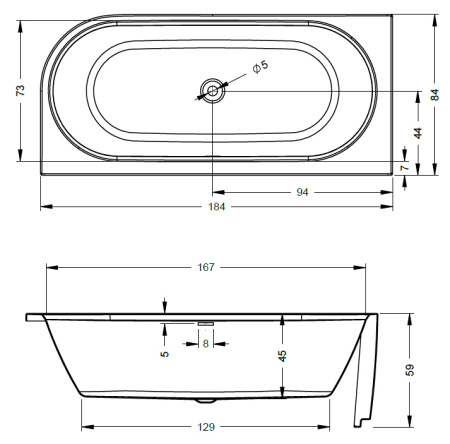 Ванна акриловая RIHO Desire 184х84, правая