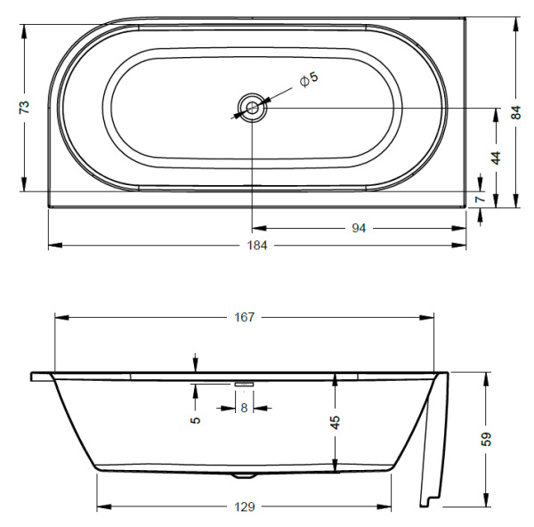 Ванна акриловая RIHO Desire 184х84, правая