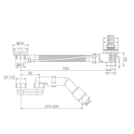 Сифон для ванны RAGLO R600.30, G1 1/2"х40/50, хром глянцевый