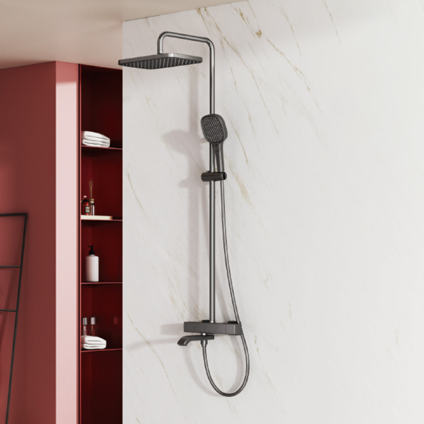 Душевая система RAGLO R22.26.09 с тропическим душем, с изливом, термостатическая, оружейная сталь