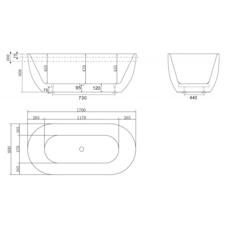 Акриловая ванна BELBAGNO BB70-1700-800, 1700x800x600