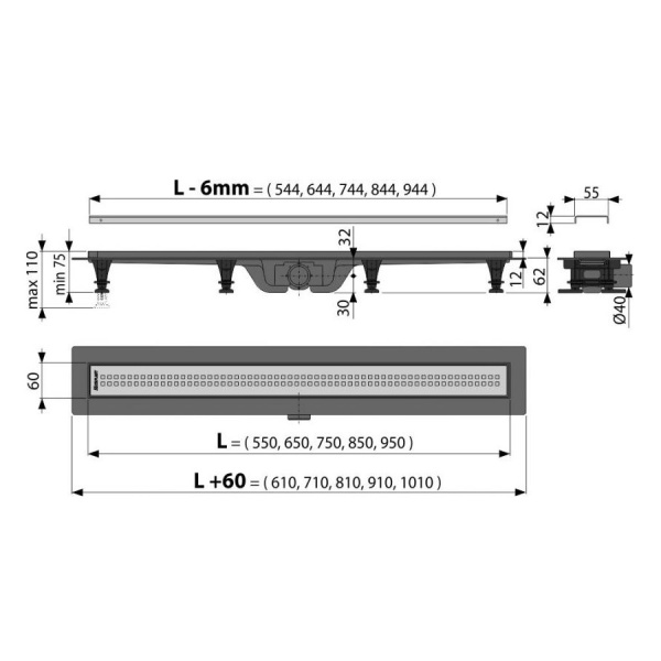 Трап ALCAPLAST APZ9-850М, с решеткой